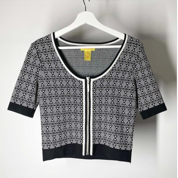 Catherine Malandrino Jacquard Crop Zipped Top - S - Picture 1 of 4